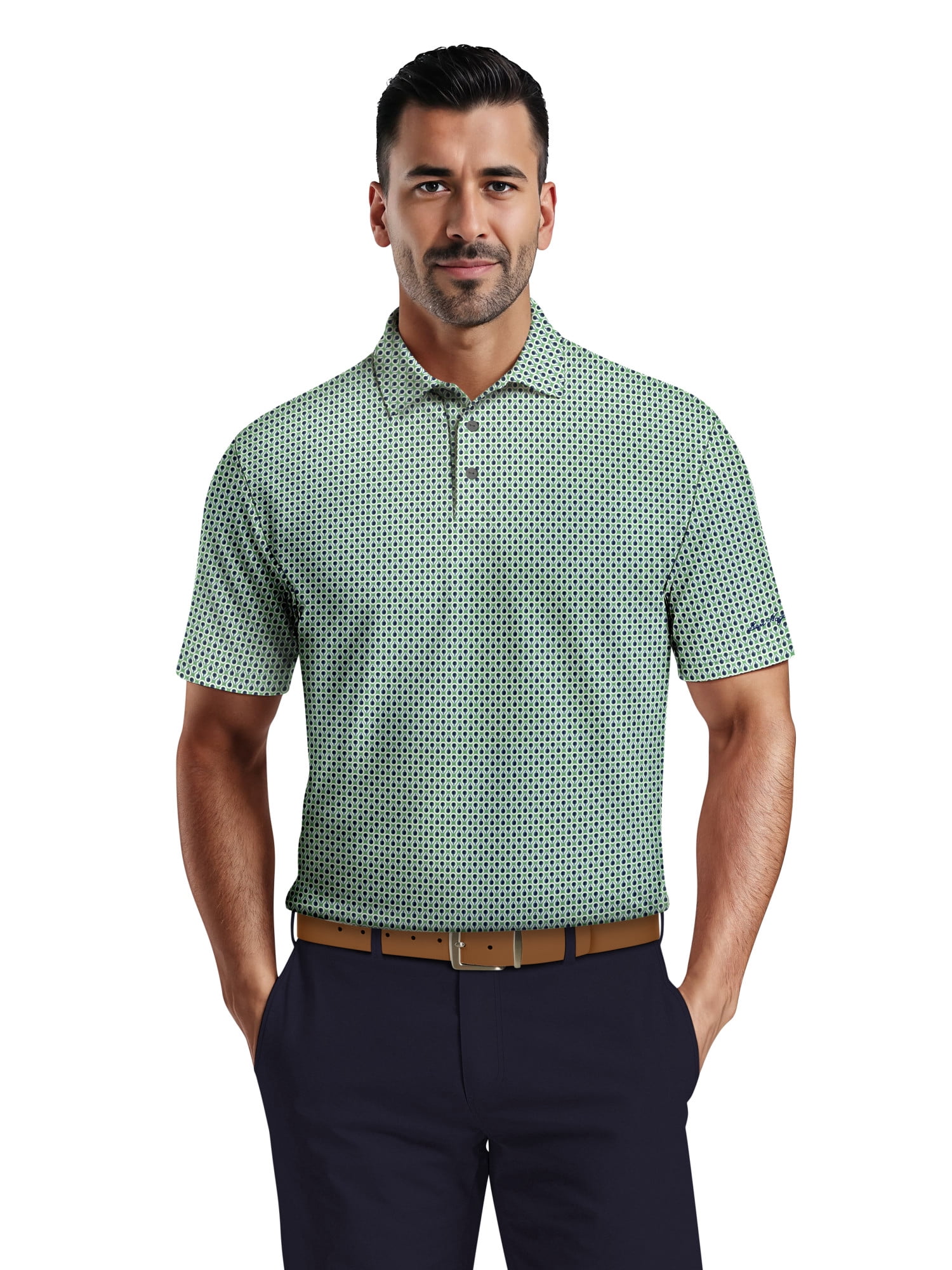 Ben Hogan Men's & Big Men's Performance Three-Color Golf Geo Short Sleeve Polo Shirt, up to 5XL