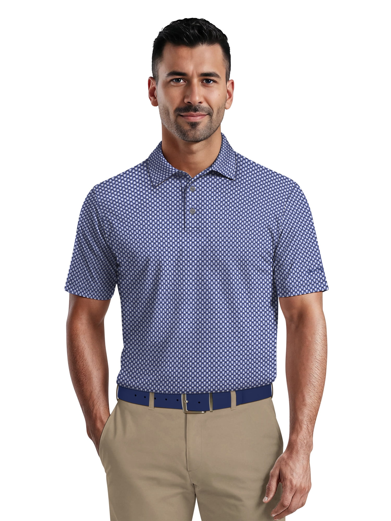 Ben Hogan Men's & Big Men's Performance Three-Color Golf Geo Short Sleeve Polo Shirt, up to 5XL