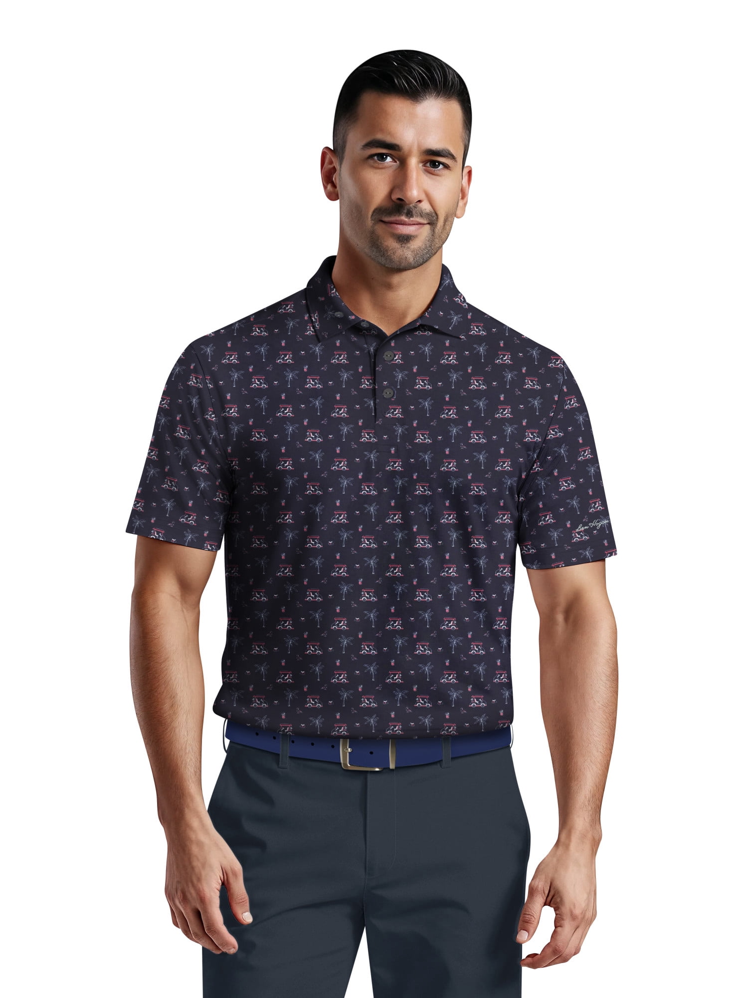 Ben Hogan Men's & Big Men's Performance Tropical Golf Cart Short Sleeve Polo Shirt, up to 5XL