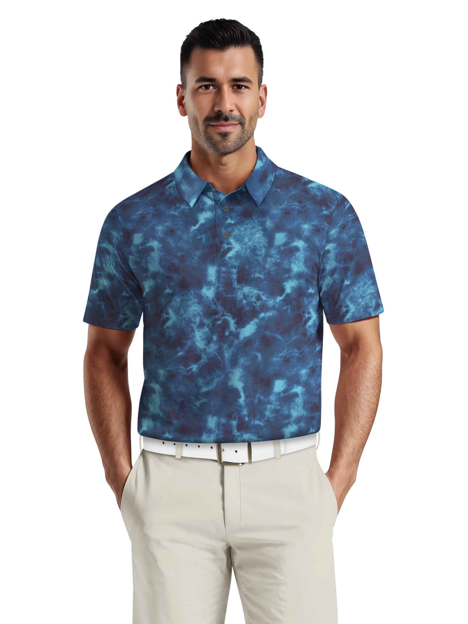 Ben Hogan Men's & Big Men's Performance Watercolor Camo Short Sleeve Golf Polo Shirt, Sizes S-5XL