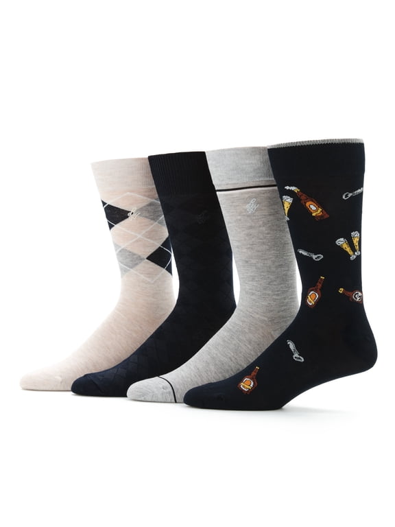 Men's Drinks Novelty Socks, 4-Pack, Sizes 7-12