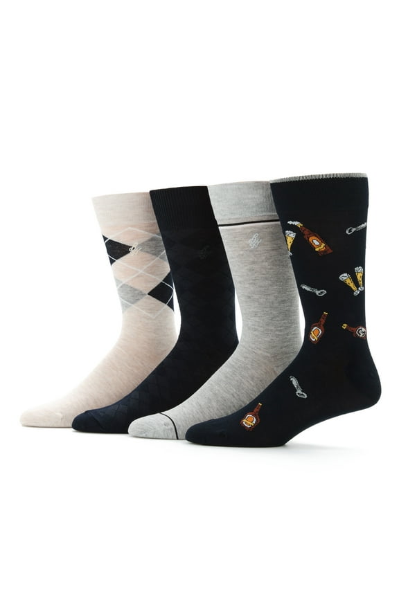Men's Drinks Novelty Socks, 4-Pack, Sizes 7-12