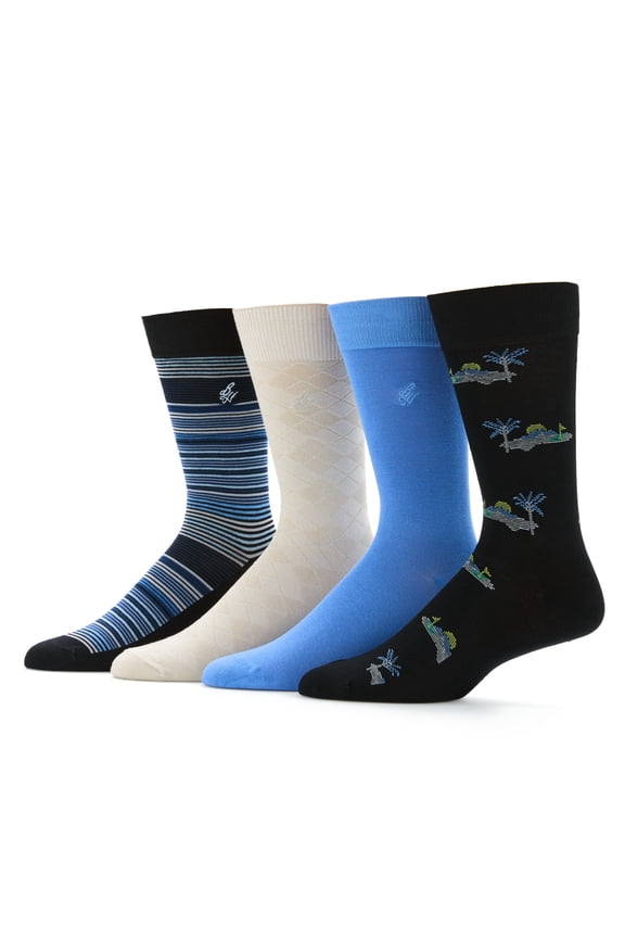 Men's Golf Course Novelty and Stripe Print Mix Socks, 4-Pack, Sizes 7-12