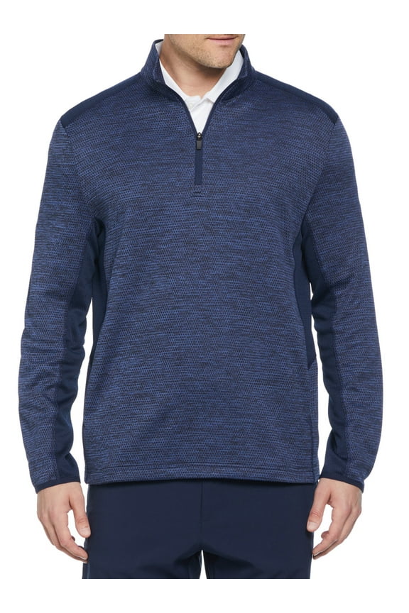 Men’s and Big Men’s 2-Tone Space Dye Quarter Zip Golf Sweater, up to Size 5XL