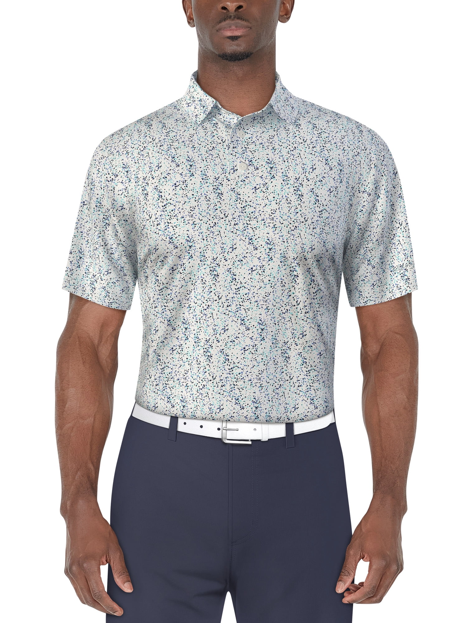 Ben Hogan Men's and Big Men’s Confetti Print Short Sleeve Golf Polo Shirt, up to Size 5XL