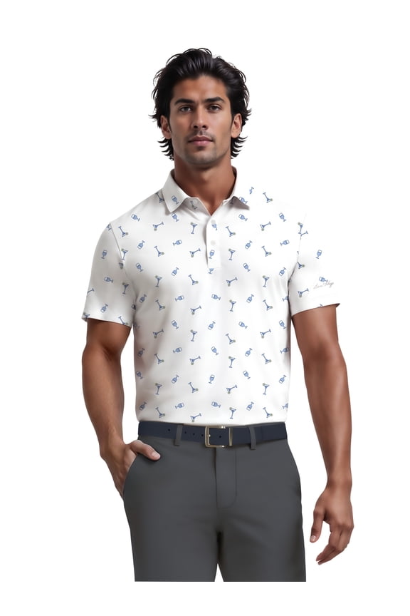 Men's and Big Men’s Conversational Drink Printed Short Sleeve Golf Polo Shirt, up to Size 5XL