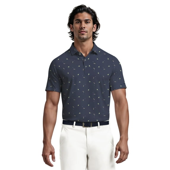 Ben Hogan Men's and Big Men’s Conversational Drink Printed Short Sleeve Golf Polo Shirt, up to Size 5XL