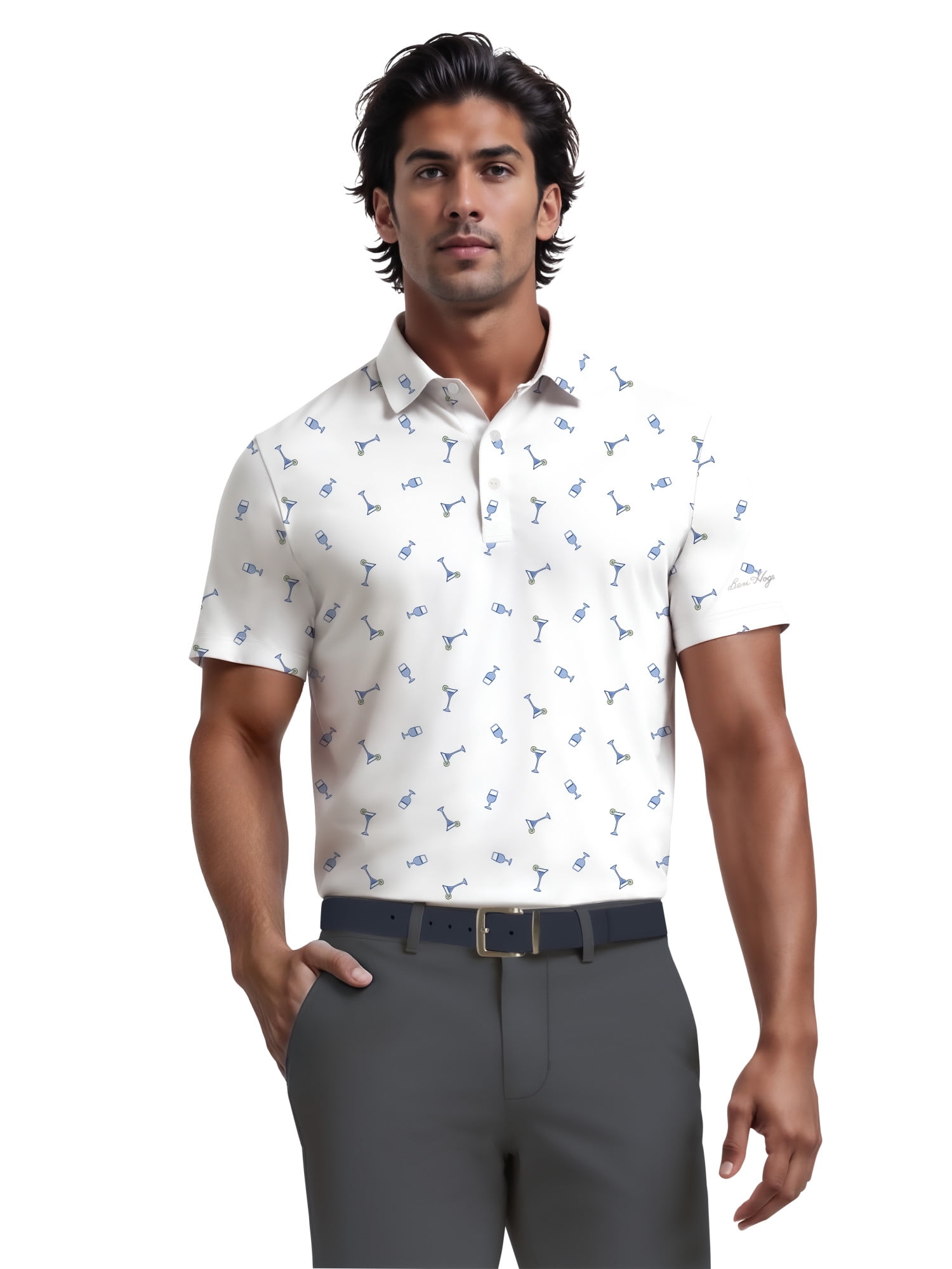 Ben Hogan Men's and Big Men’s Conversational Drink Printed Short Sleeve Golf Polo Shirt, up to Size 5XL