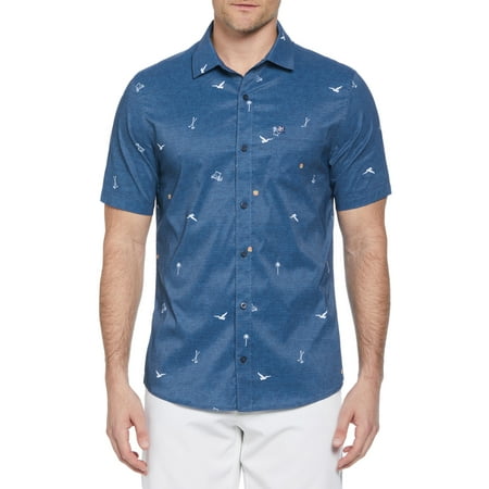 Ben Hogan Men’s and Big Men’s Conversational Print Short Sleeve Button-Down Golf Shirt, Up to Size 5XL
