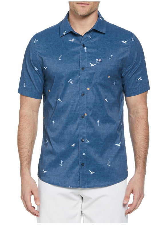 Ben Hogan Men’s and Big Men’s Conversational Print Short Sleeve Button-Down Golf Shirt, Up to Size 5XL