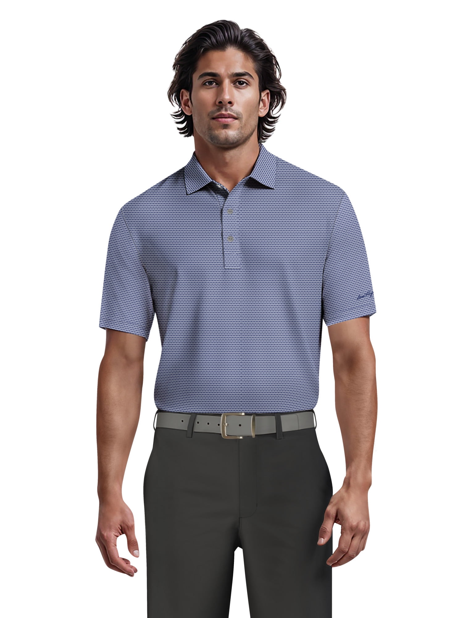 Ben Hogan Men's and Big Men’s Diamond Geo Print Short Sleeve Golf Polo Shirt, up to Size 5XL