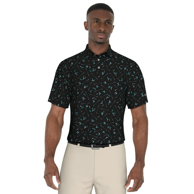 Ben Hogan Men's and Big Men’s Gelf Tee Print Golf Polo Shirt, up to Size 5XL