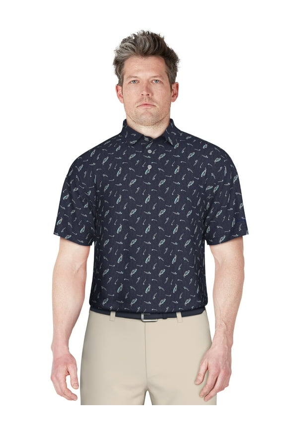 Men's and Big Men’s Gold Conversational Print Golf Polo Shirt, up to Size 5XL