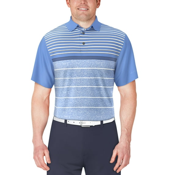 Ben Hogan Men's and Big Men’s Heather Stripe Front Panel Print Short Sleeve Golf Polo Shirt, up to Size 5XL