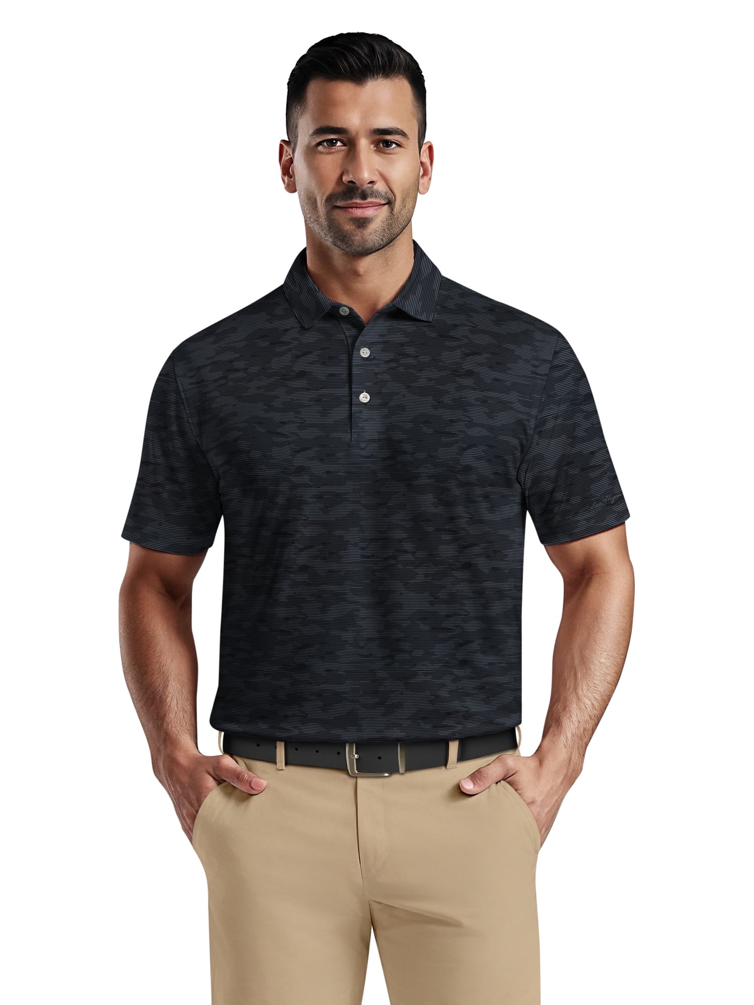 Ben Hogan Men's and Big Men’s Linear Camo Print Short Sleeve Golf Polo Shirt, up to Size 5XL