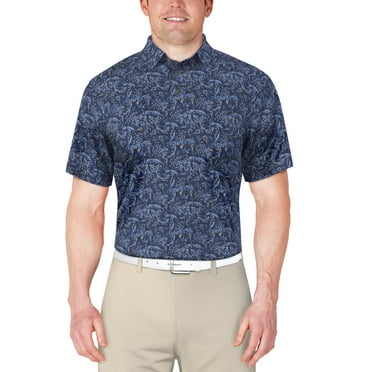 Ben Hogan Men's and Big Men’s Linear Fish Print Short Sleeve Golf Polo Shirt, up to Size 5XL