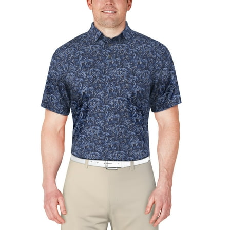 Ben Hogan Men's and Big Men’s Linear Fish Print Short Sleeve Golf Polo Shirt, up to Size 5XL