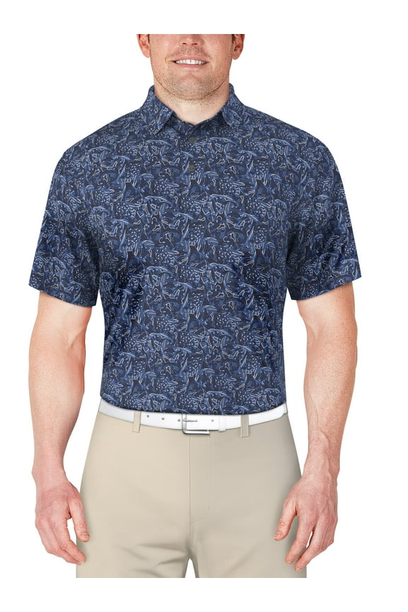 Men's and Big Men’s Linear Fish Print Short Sleeve Golf Polo Shirt, up to Size 5XL