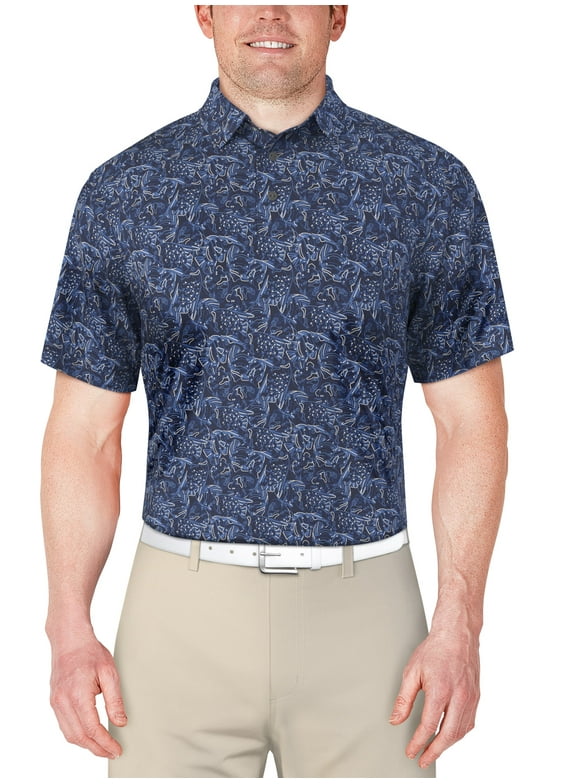 Men's and Big Men’s Linear Fish Print Short Sleeve Golf Polo Shirt, up to Size 5XL