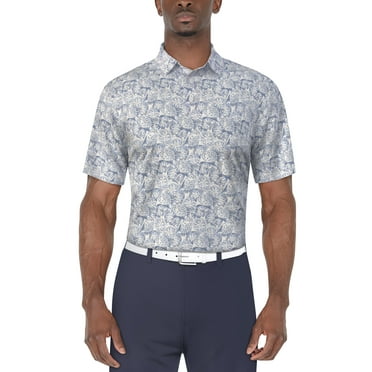 Ben Hogan Men's and Big Men’s Linear Fish Print Short Sleeve Golf Polo Shirt, up to Size 5XL
