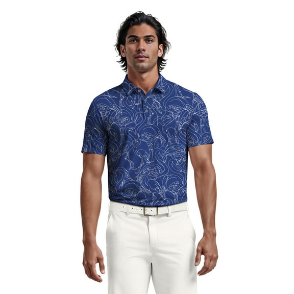 Ben Hogan Men's and Big Men’s Linear Flamingo Print Short Sleeve Golf Polo Shirt, up to Size 5XL