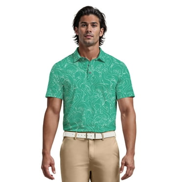 Ben Hogan Men's and Big Men’s Linear Flamingo Print Short Sleeve Golf Polo Shirt, up to Size 5XL