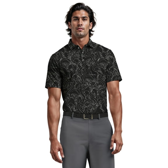 Ben Hogan Men's and Big Men’s Linear Flamingo Print Short Sleeve Golf Polo Shirt, up to Size 5XL