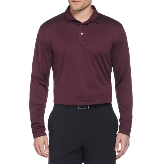 Ben Hogan Men’s and Big Men’s Mini Jacquard Long Sleeve Golf Polo Shirt, up to Size 5XL