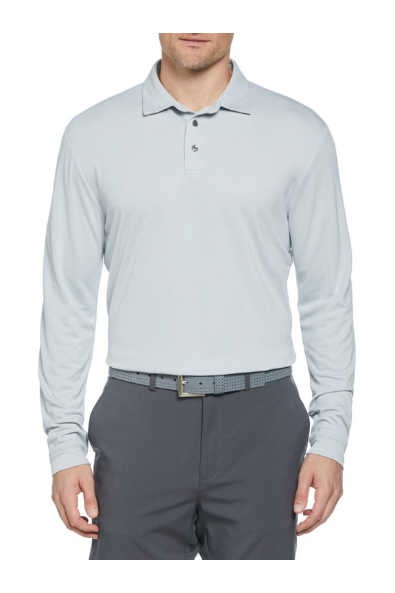 Men’s and Big Men’s Mini Jacquard Long Sleeve Golf Polo Shirt, up to Size 5XL