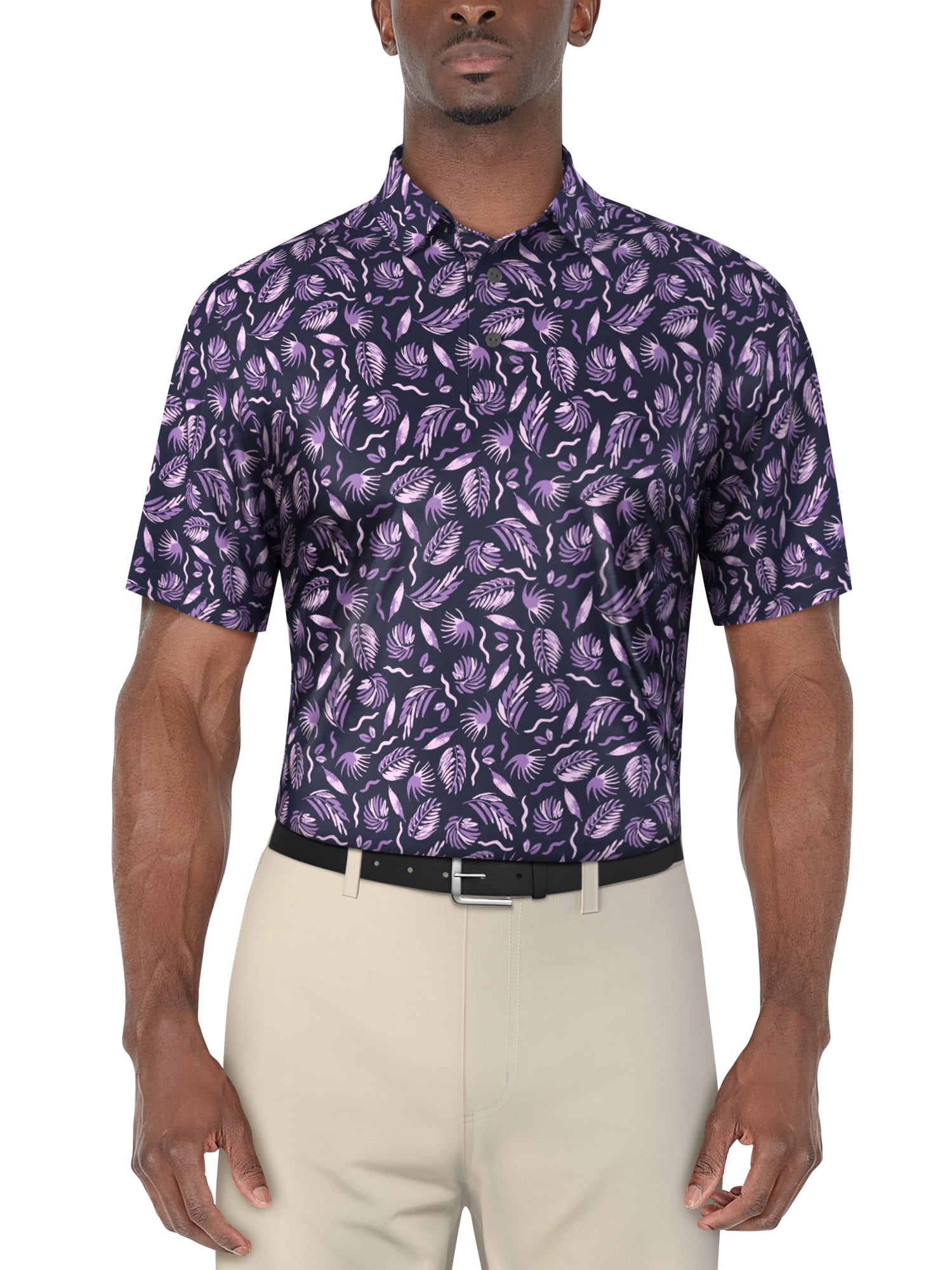 Ben Hogan Men's and Big Men’s Painted Foliage Print Short Sleeve Golf Polo Shirt, up to Size 5XL
