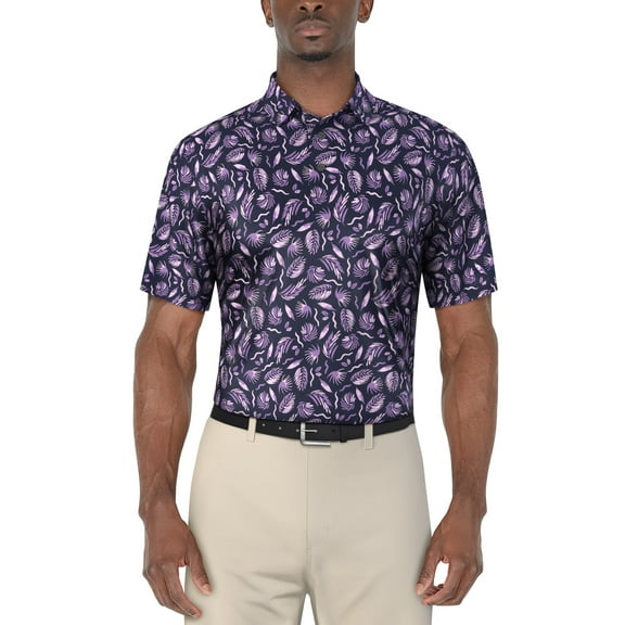 Ben Hogan Men's and Big Men’s Painted Foliage Print Short Sleeve Golf Polo Shirt, up to Size 5XL