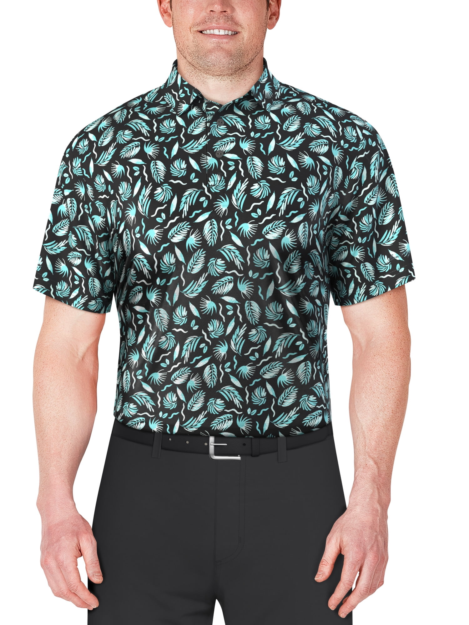 Ben Hogan Men's and Big Men’s Painted Foliage Print Short Sleeve Golf Polo Shirt, up to Size 5XL