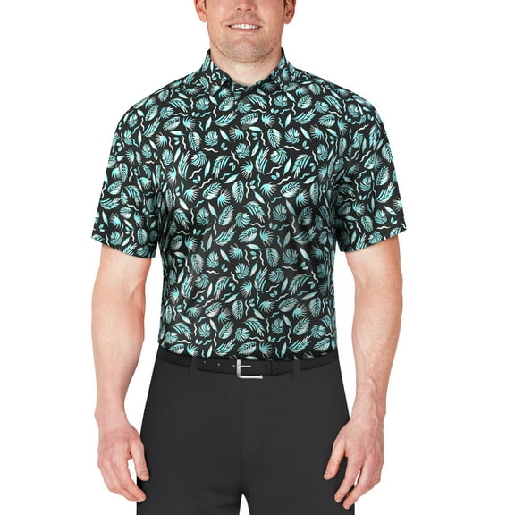 Ben Hogan Men's and Big Men’s Painted Foliage Print Short Sleeve Golf Polo Shirt, up to Size 5XL