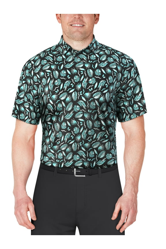Men's and Big Men’s Painted Foliage Print Short Sleeve Golf Polo Shirt, up to Size 5XL