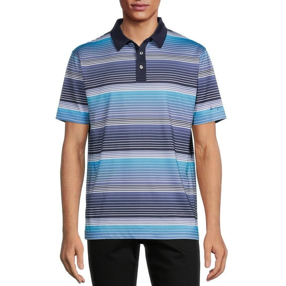 Ben Hogan Men's and Big Men's Performance Short Sleeve Stripe Print Golf Polo Shirt, up to 5XL