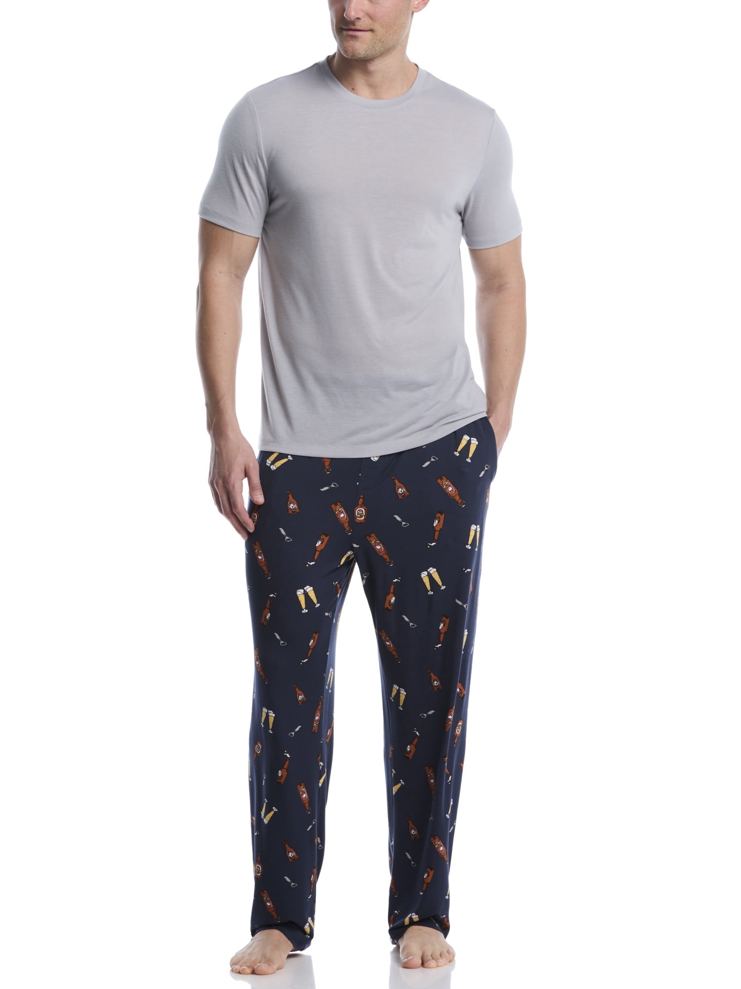 Ben Hogan Men's and Big Men's Set of Short Sleeve Solid Crew Shirt with Cold Drinks Conversational Deluxe Touch Sleep Lounge Pant, Size S-2XL
