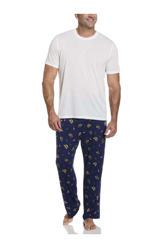 Men's and Big Men's Short Set of Sleeve Solid Crew Shirt with Taco Tuesday Conversational Deluxe Touch Sleep Lounge Pant, Size S-2XL