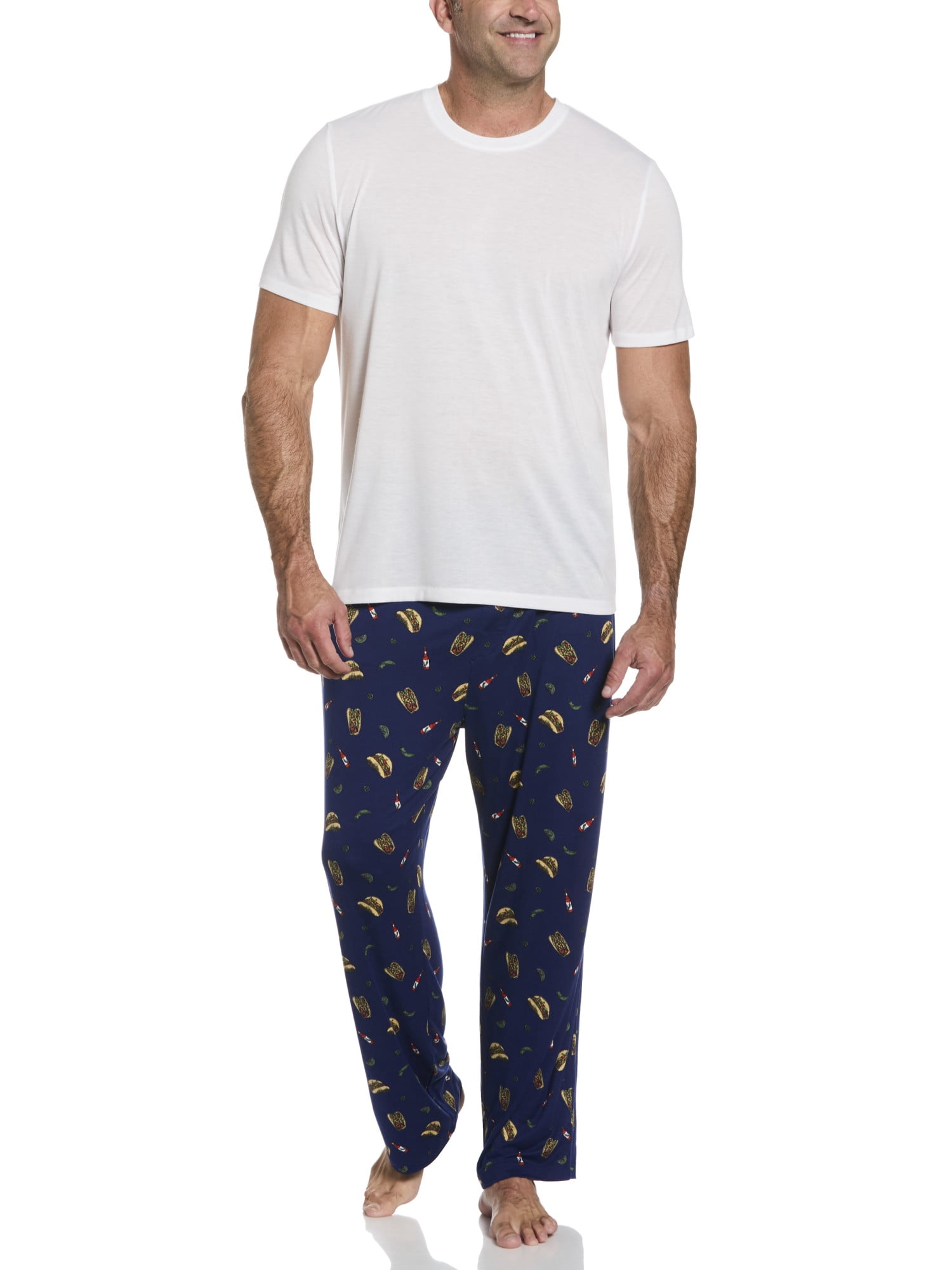 Ben Hogan Men's and Big Men's Short Set of Sleeve Solid Crew Shirt with Taco Tuesday Conversational Deluxe Touch Sleep Lounge Pant, Size S-2XL
