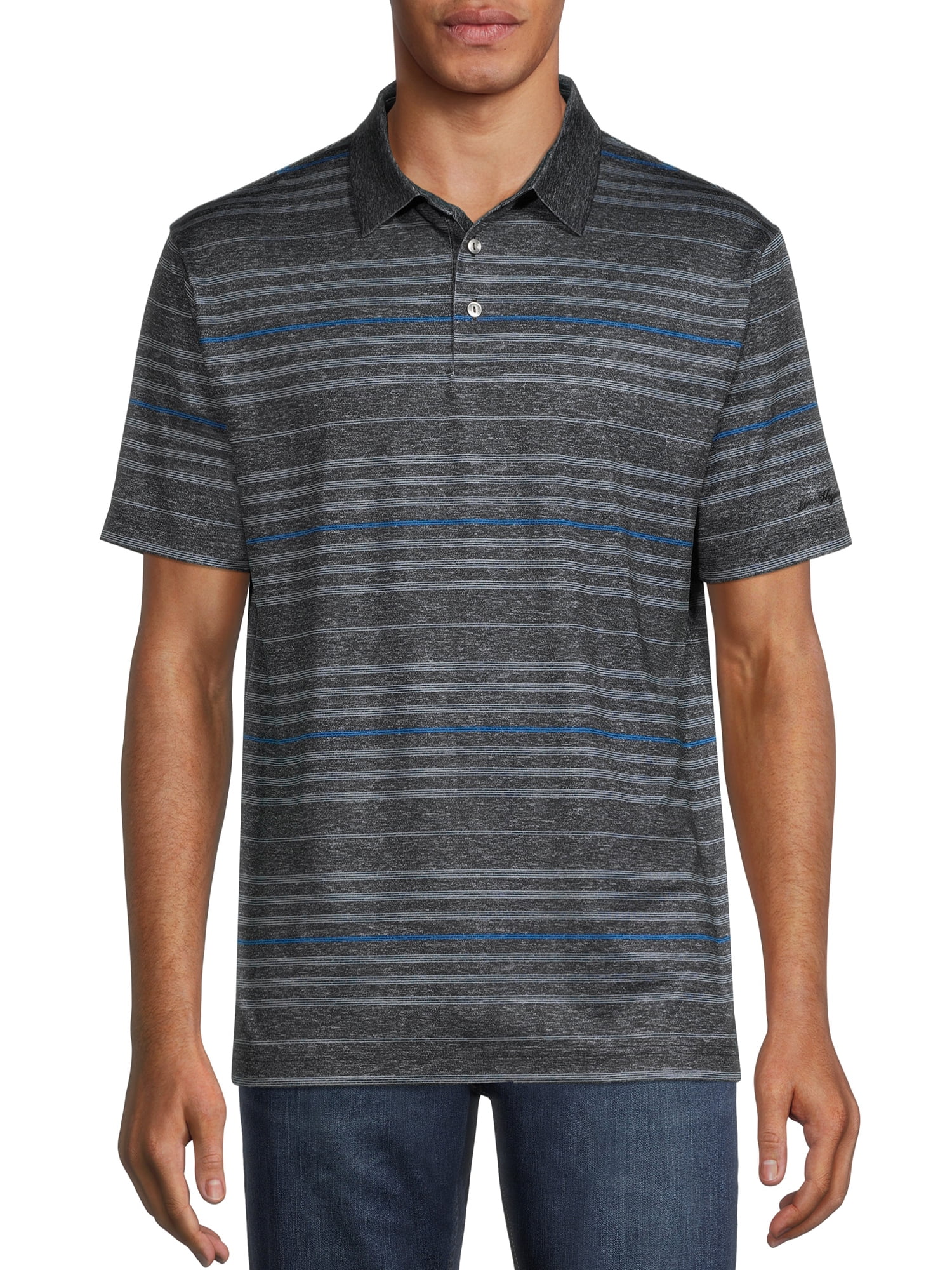 Ben Hogan Men's and Big Men's Short Sleeve Stripe Print Golf Polo Shirt, up to 5XL