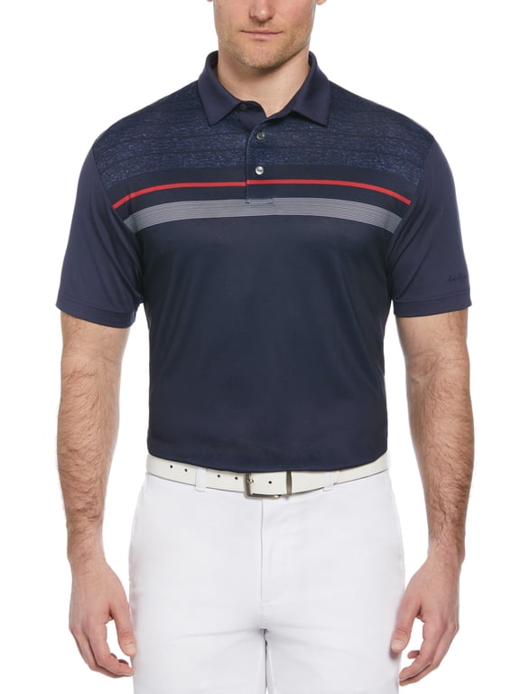 Men's and Big Men's Textured Color Block Chest Print Golf Polo Shirt, up to Size 5X