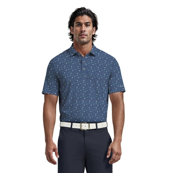 Ben Hogan Men's and Big Men’s Tossed Golf Cart Print Short Sleeve Golf Polo Shirt, up to Size 5XL