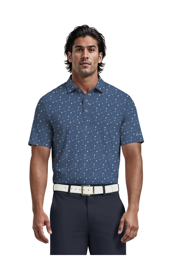 Men's and Big Men’s Tossed Golf Cart Print Short Sleeve Golf Polo Shirt, up to Size 5XL