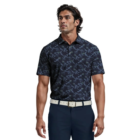Ben Hogan Men's and Big Men’s Toucan Birds Print Short Sleeve Golf Polo Shirt, up to Size 5XL