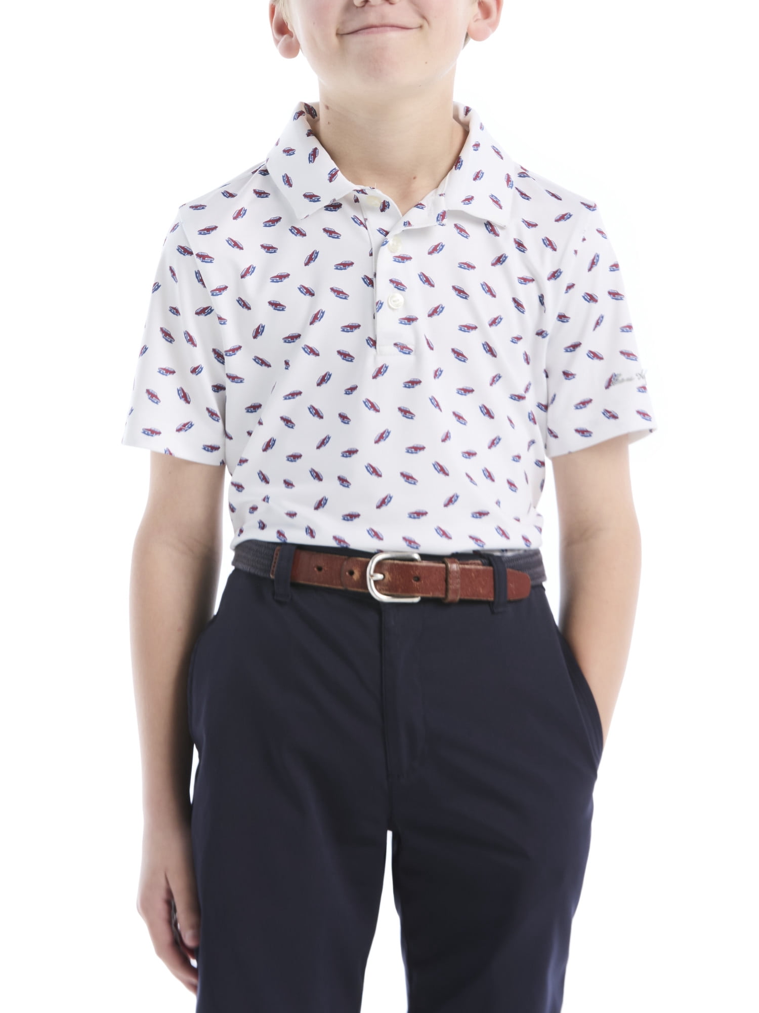 Ben Hogan Performance Little Boys and Big Boys Cool Car Printed Short Sleeve Golf Polo Shirt, Sizes 4-18