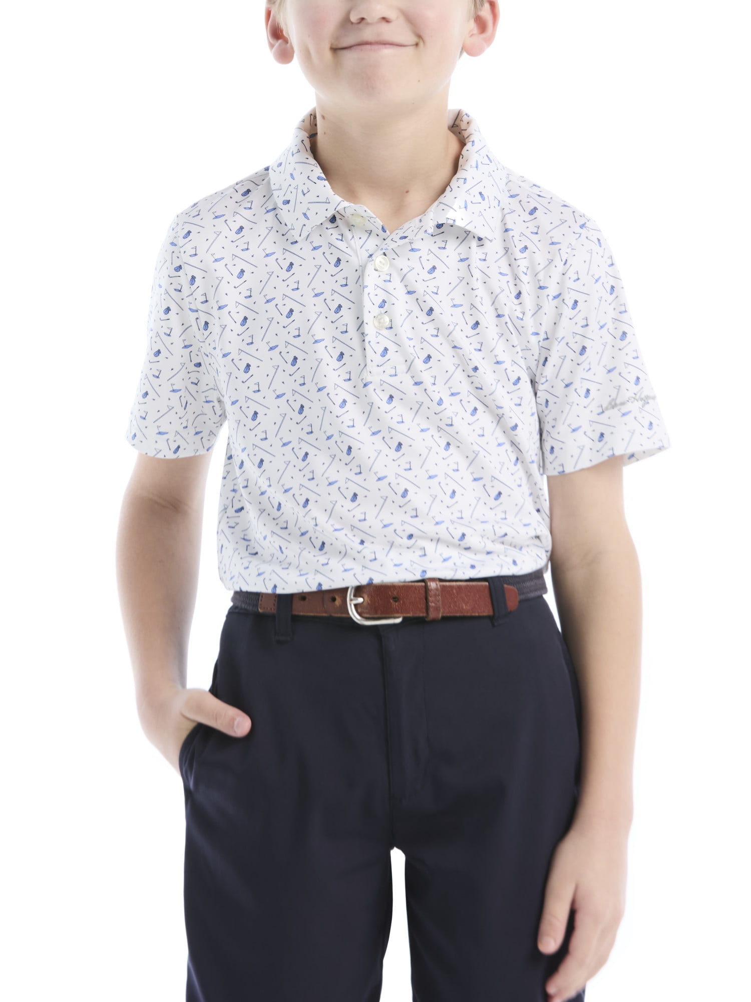 Ben Hogan Performance Little Boys and Big Boys Golf Course Printed Short Sleeve Golf Polo Shirt, Sizes 4-18