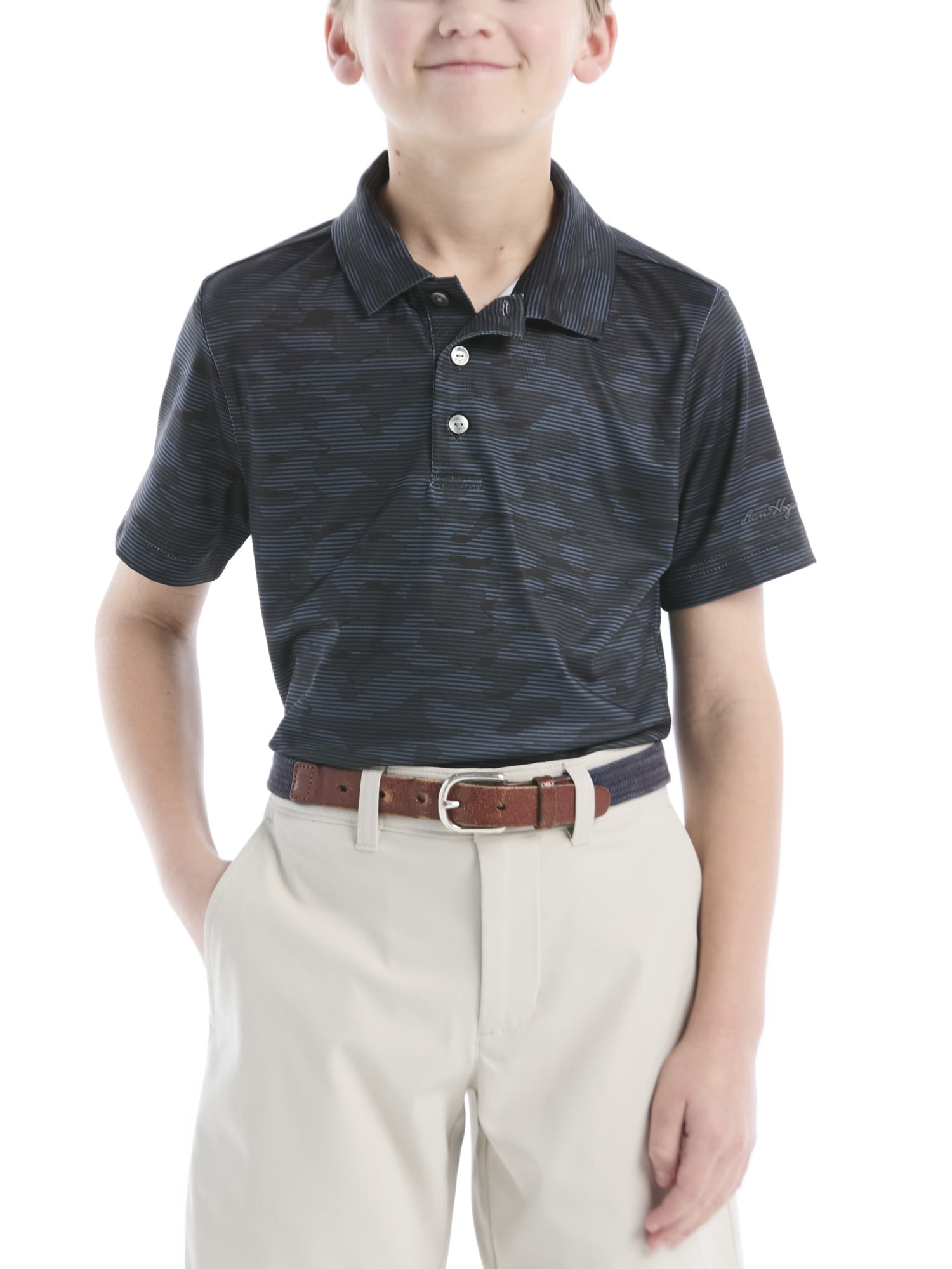 Ben Hogan Performance Little Boys and Big Boys Linear Camo Printed Short Sleeve Golf Polo Shirt, Sizes 4-18