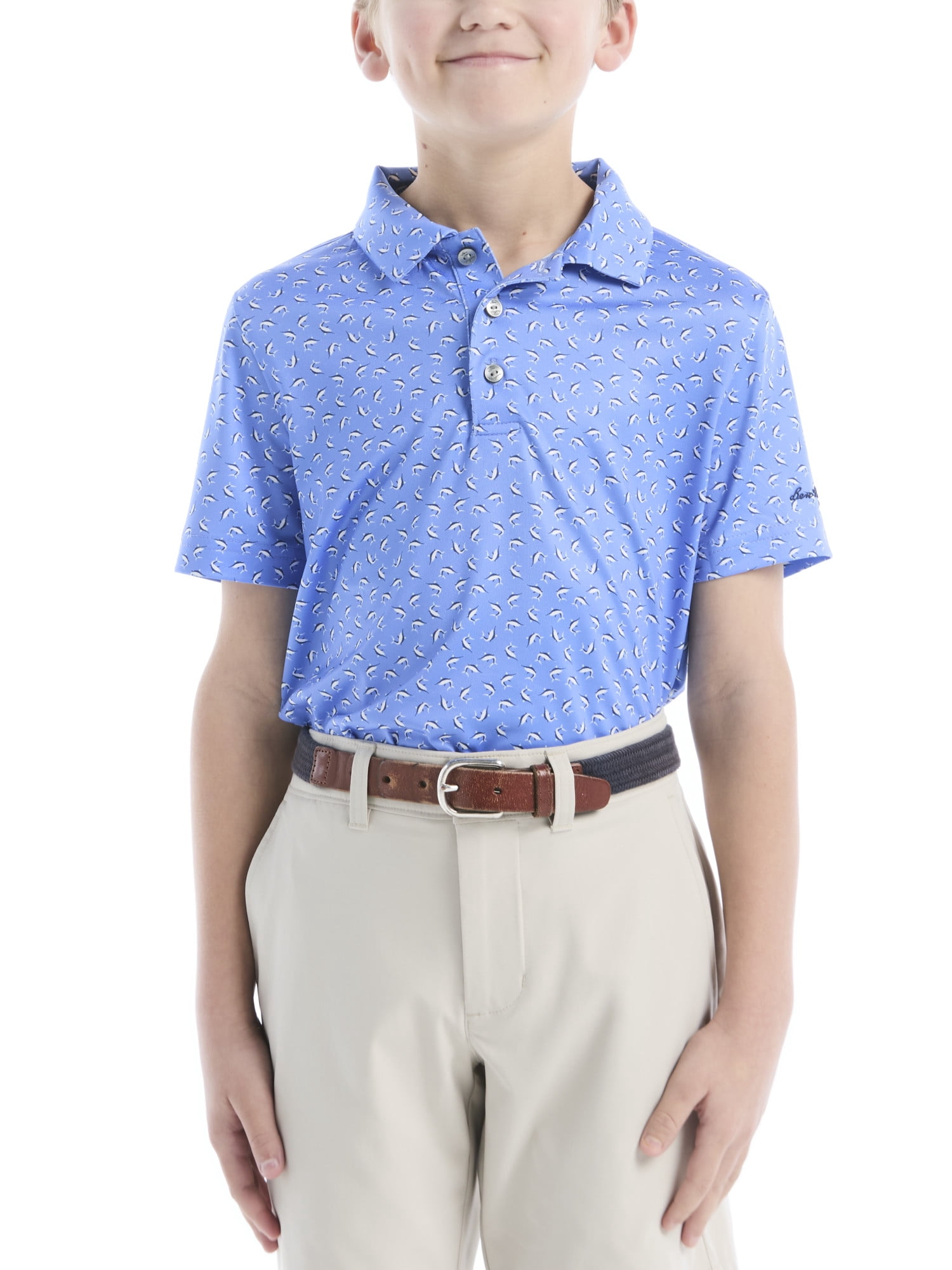 Ben Hogan Performance Little Boys and Big Boys Marlin Fish Printed Short Sleeve Golf Polo Shirt, Sizes 4-18
