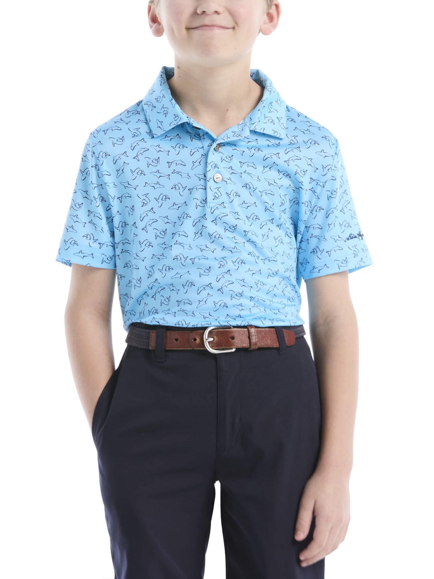 Ben Hogan Performance Little Boys and Big Boys Pop Shark Printed Short Sleeve Golf Polo Shirt, Sizes 4-18