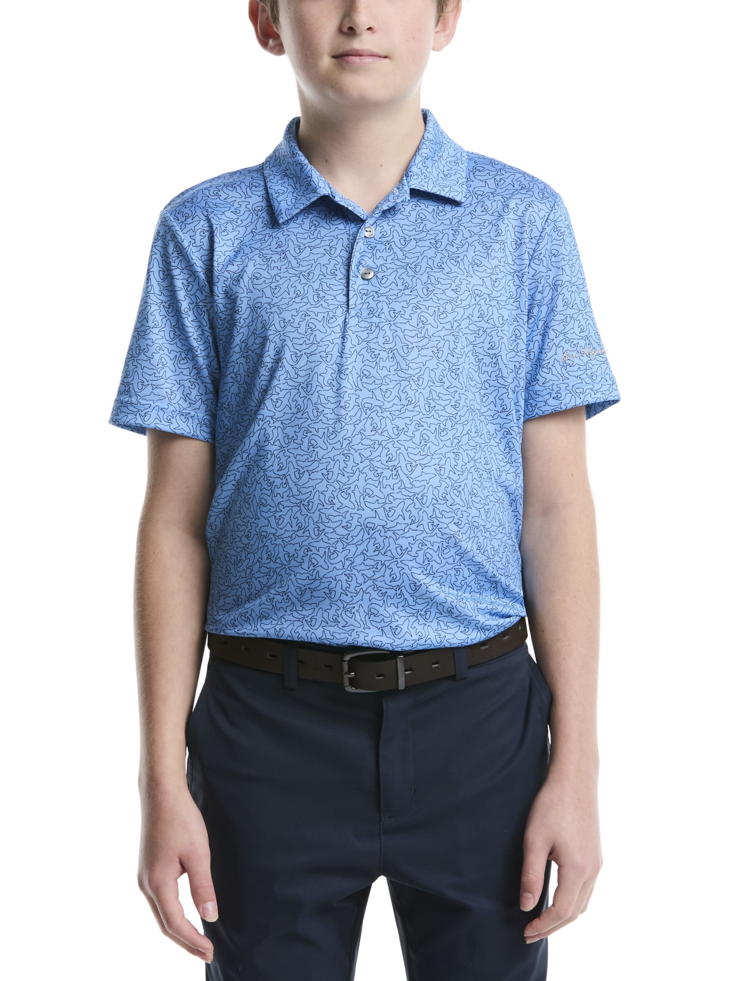 Ben Hogan Performance Little Boys and Big Boys Shark Print Short Sleeve Golf Polo Shirt, Sizes 4-18