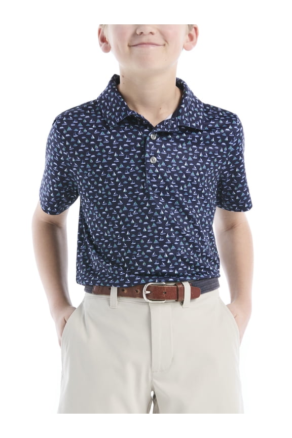 Performance Little Boys and Big Boys Ships and Boats Printed Short Sleeve Golf Polo Shirt, Sizes 4-18